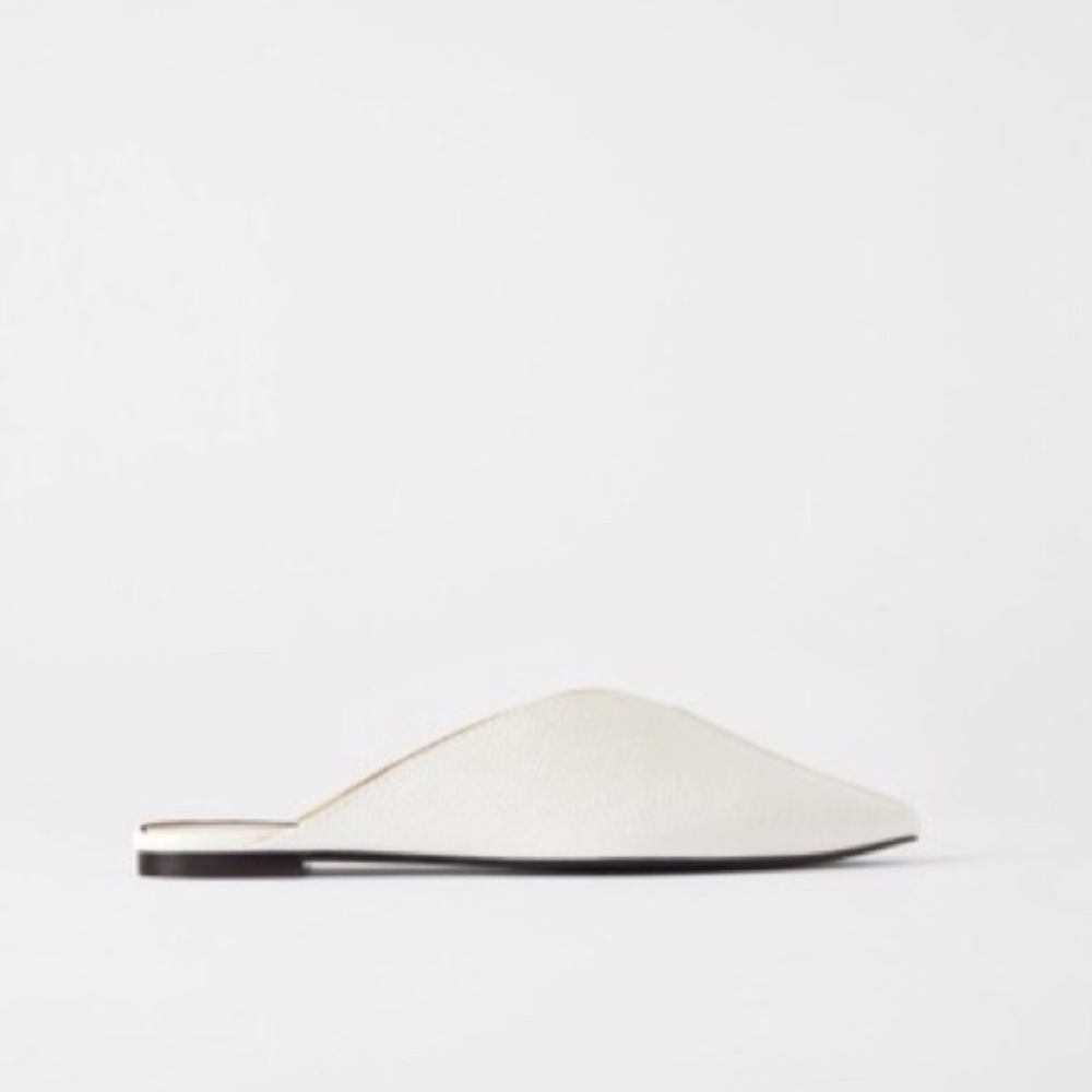 Zara Minimalist White Animal Embossed Mule Flats 6 - Picture 5 of 12